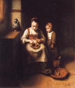 Nicolas Maes A Woman Scraping Parsnips,with a Child Standing by Her china oil painting reproduction